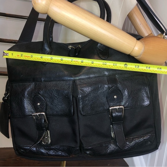 WRALPH LAUREN Black Leather /Canvas Top Handle Briefcase Crossbody Shoulder Bag - Picture 16 of 17